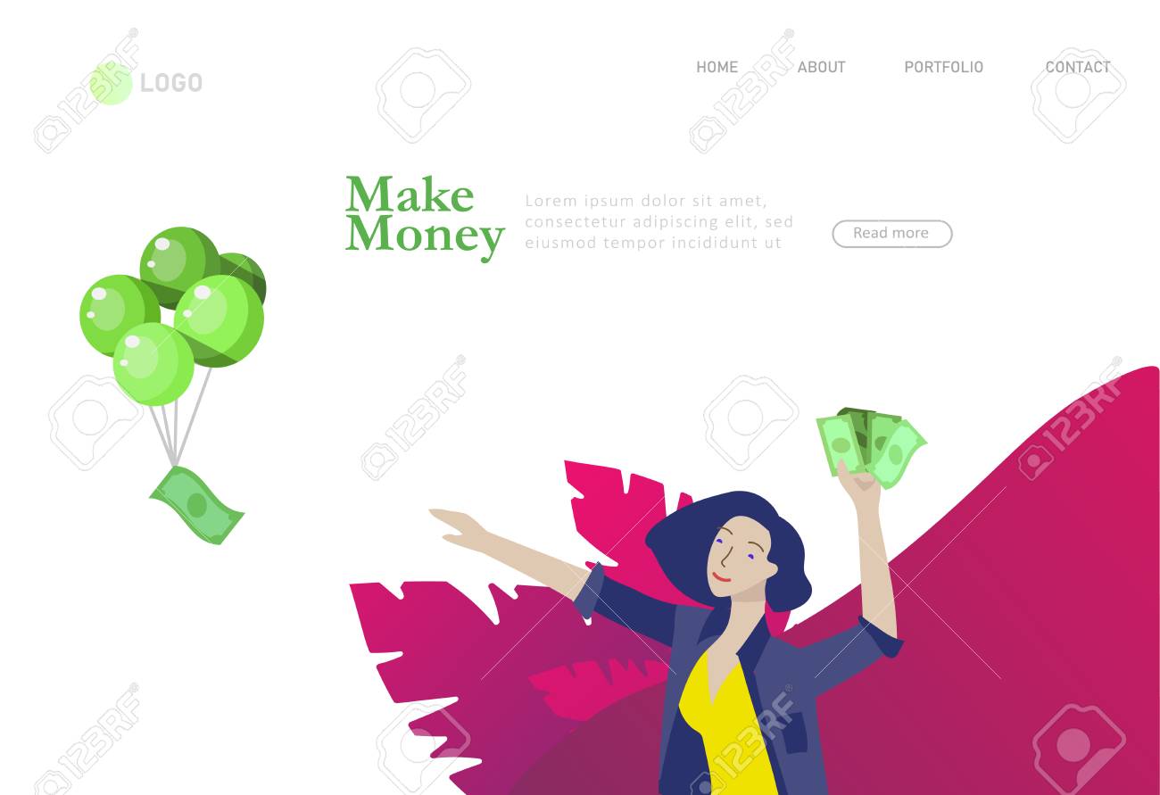 Landing Page Template Happy People With Money Characters In - 